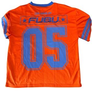 FUBU Jersey Mens Large Mesh Los Angeles 05 Orange Blue V-Neck Streetwear Y2K NEW